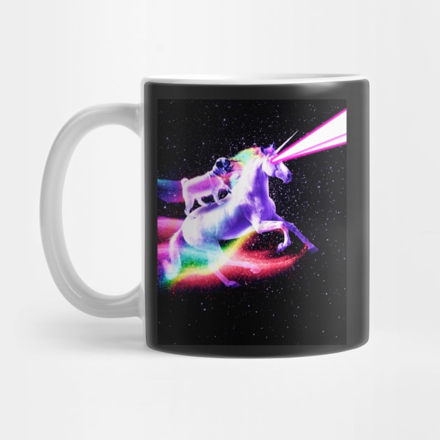 Space Pug On Flying Rainbow Unicorn With Laser Eyes by Random Galaxy